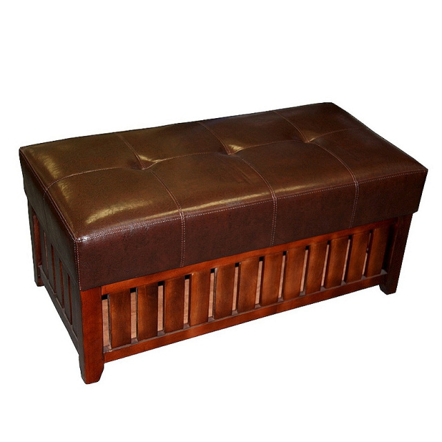 Craftsman Mission Wood and Leather Storage Bench